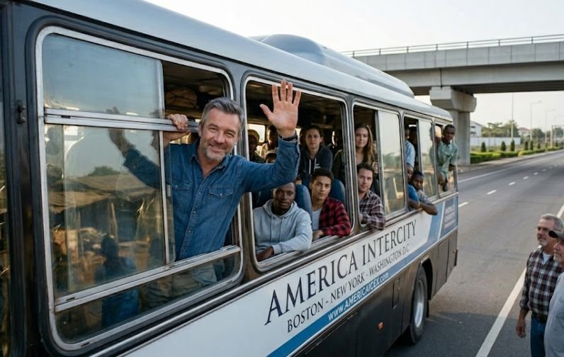 A man travelling on a bus