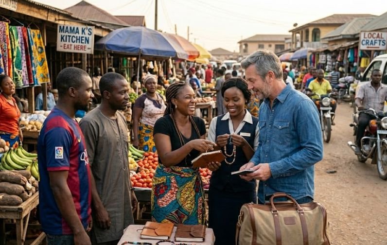 A gentleman observing travel etiquette in a foreign country