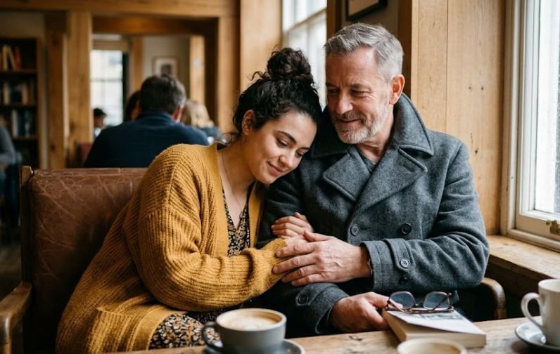 A young lady dating an older man feeling protected 