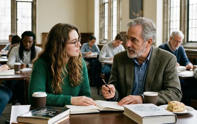 A young lady in a relationship with an older man for his intelligence