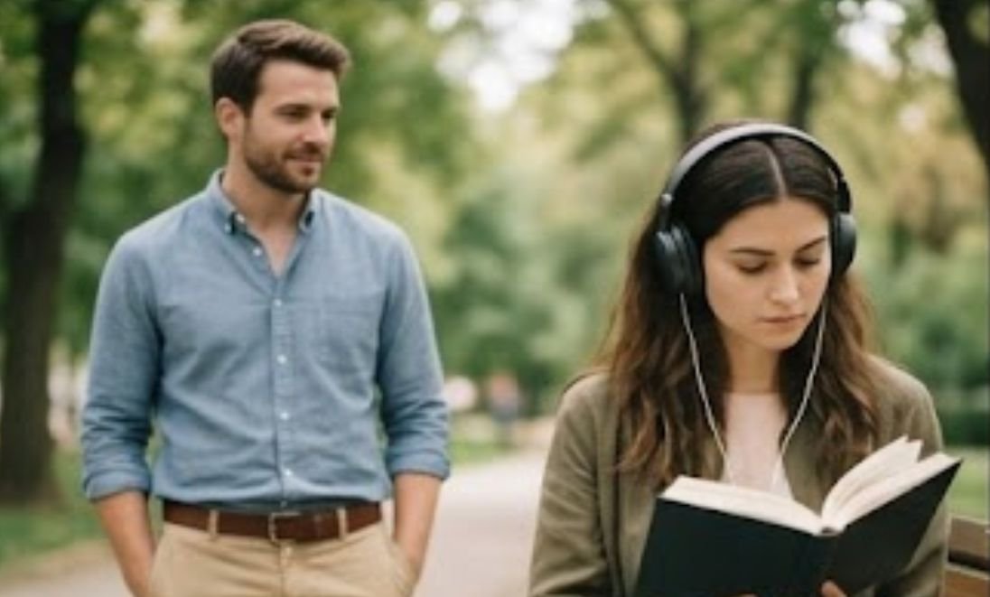 A man looking for clue on how to start a conversation with a girl
