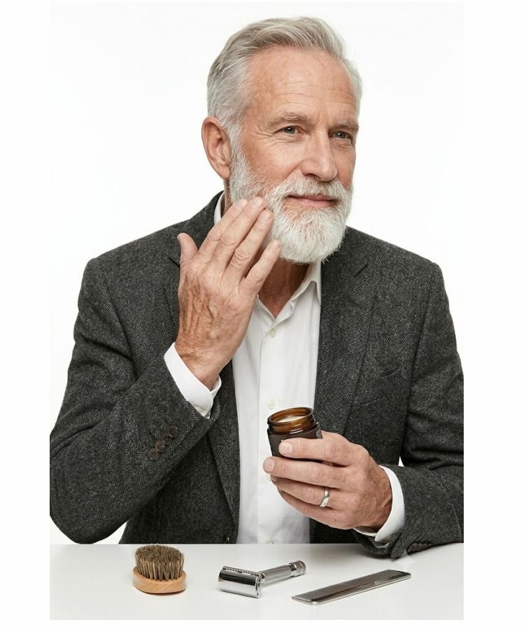 A good looking older man grooming