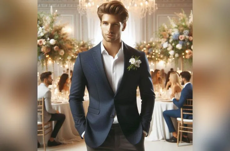A man wearing blazer jacket for a wedding party 