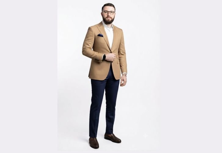 A man in chinos and blazer outfit