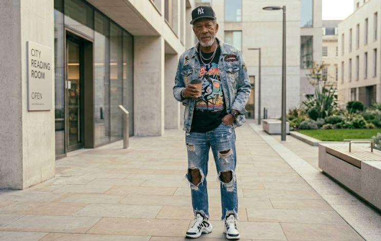 An older man in age-inappropriate trendy outfit