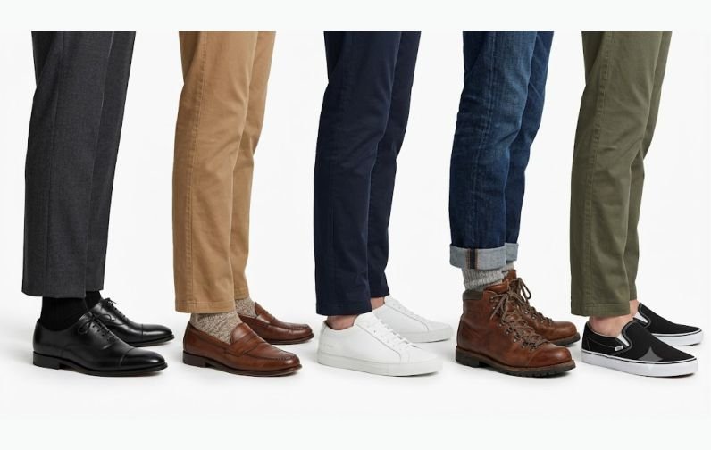 Five older men in different kinds of footwears