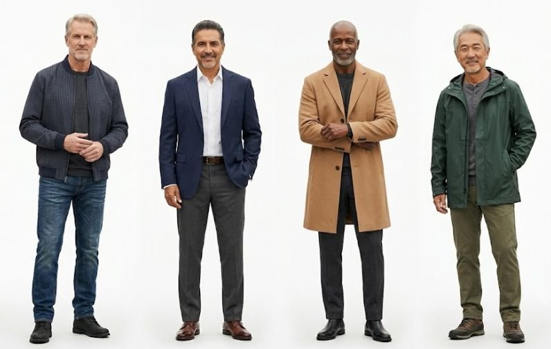 Four men in different types of outerwears