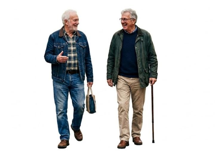 Older men in jeans and chinos
