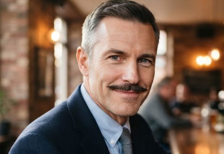 A man wearing the pencil mustache