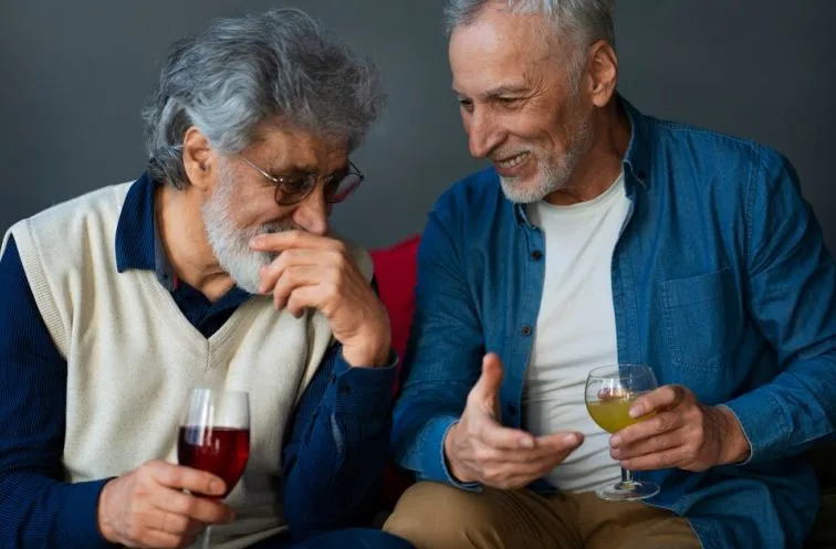 Senior men passing time and having fun