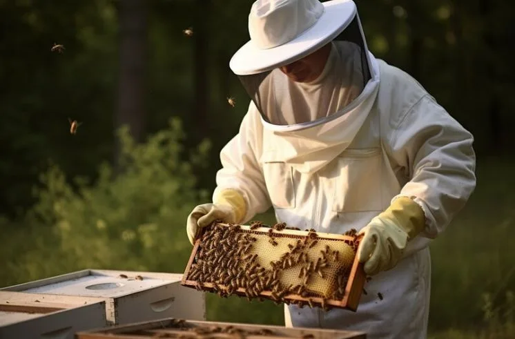 A beekeeper attending to his bees as a hobby