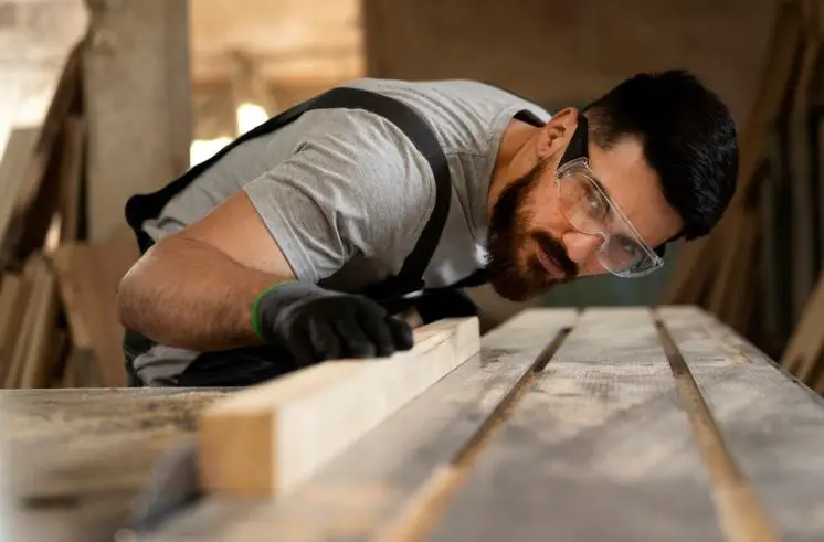 A 50s man doing woodworking as hobby