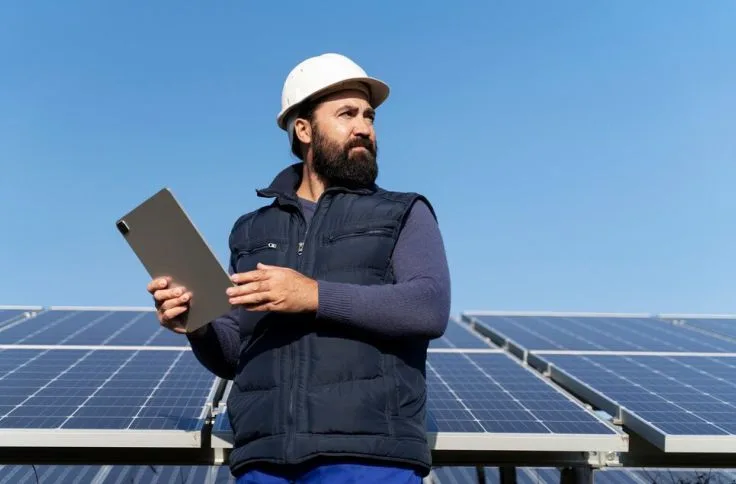 A solar technician doing his job