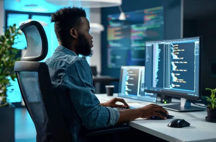 A cybersecurity analyst on his job