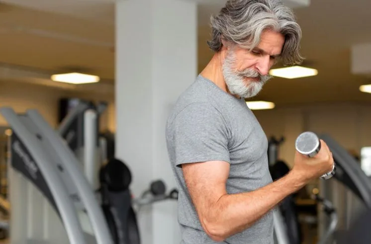 An older man on his fitness routine 