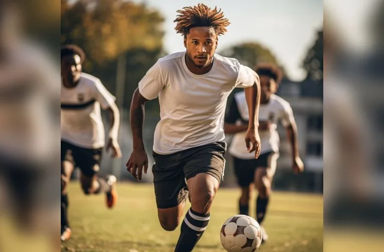 A 30s man doing soccer for hobby