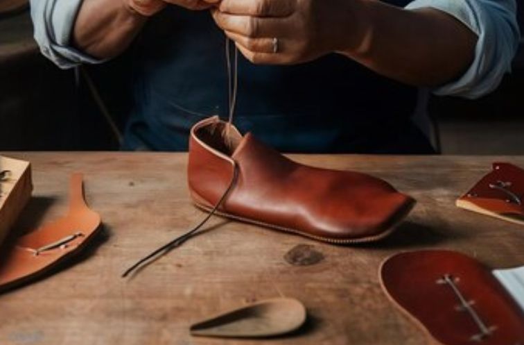 A man crafting leather