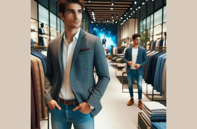 A man trying to make his choice of casual blazers