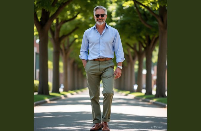 A fashionable man in his after 50s dressed smart and comfortably