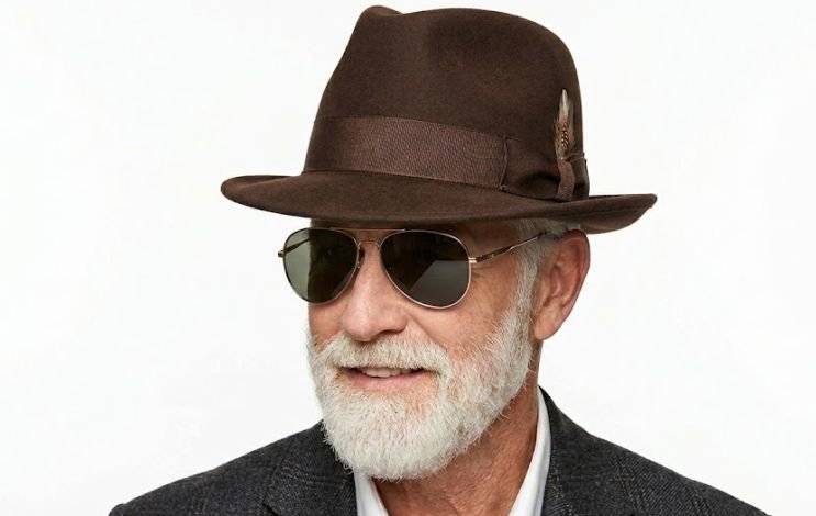 Older man wearing a hat and sunglasses for comfort