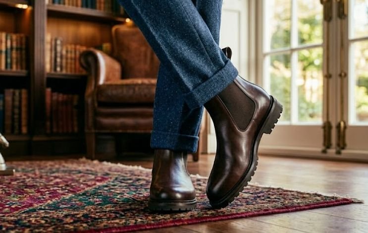Older man wearing leather boots for everyday comfort