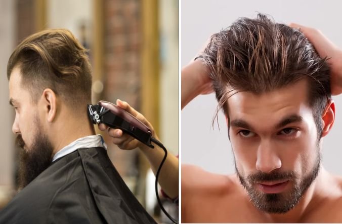Men's Haircuts and Hairstyles - A man getting a haircut and another getting a styling
