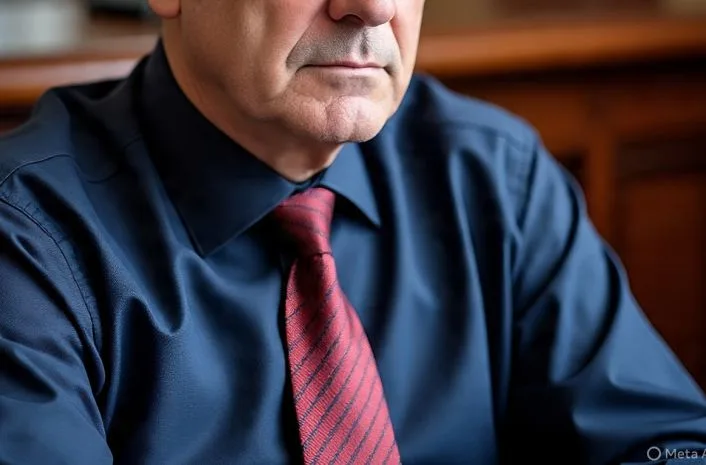 An older man of 60 with a red tie to depict corporate fashion