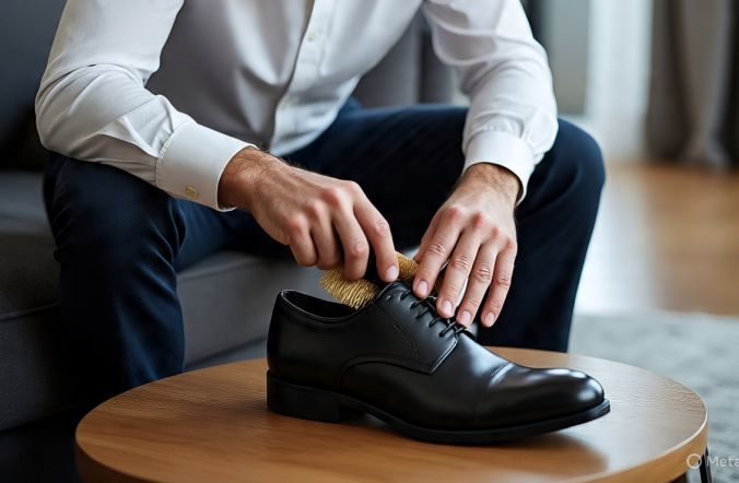 A man cleaning and maintaining his shoe