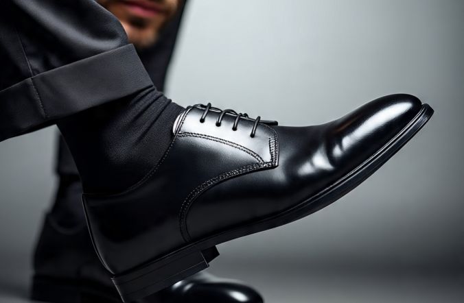 A man's leg comfortable in a shoe