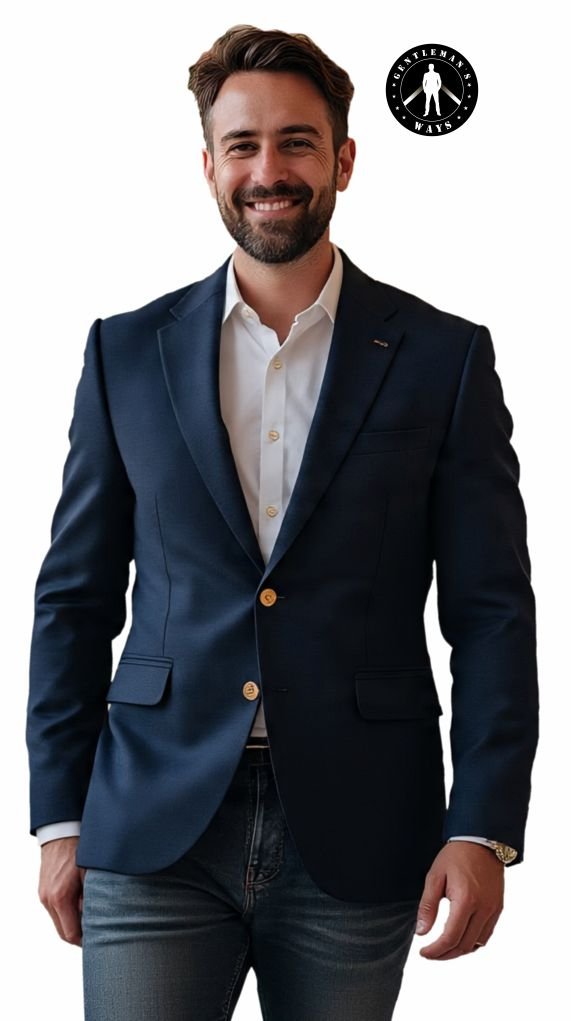 A groom wearing blazer with jean for a wedding