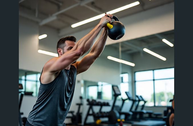 A man on the Kettlebell swings exercise