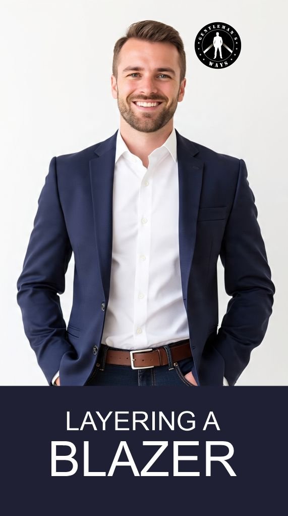 Layering a blazer with jeans for wedding