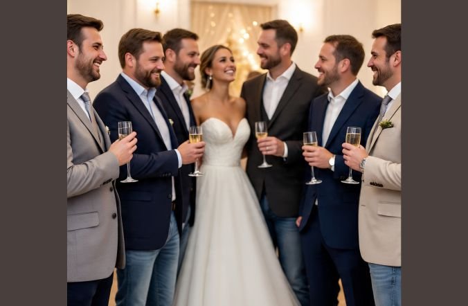 A man pairing a men's blazer with jeans for wedding