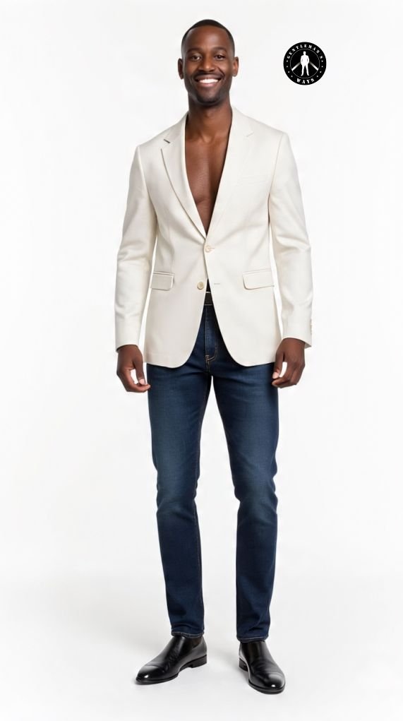 Right footwear for blazer-jeans for wedding