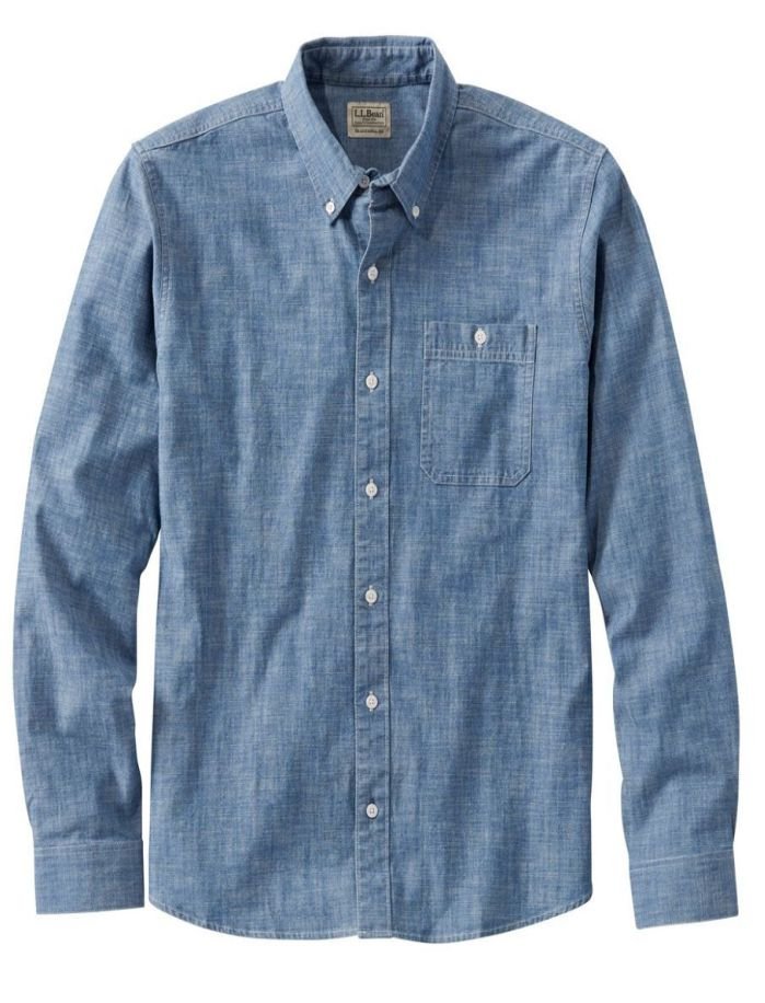 A blue men's chambray shirt