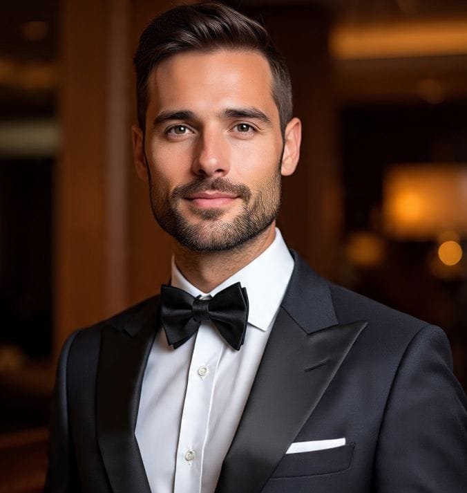 A man wearing a men's formal dress shirt 