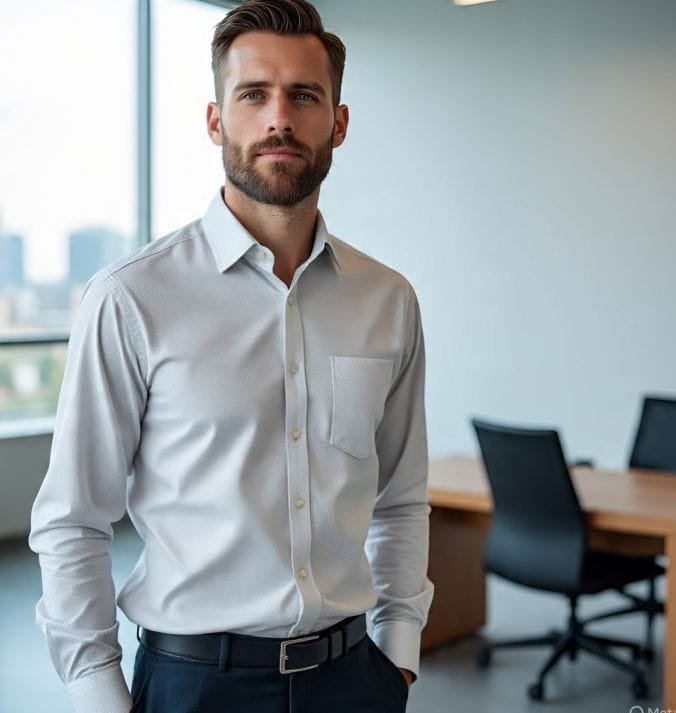 A man wearing a business dress shirt