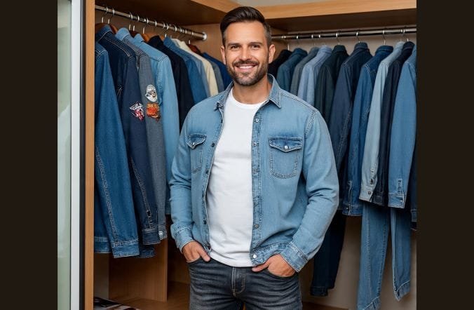 A man showing off his Men's denim wardrobe