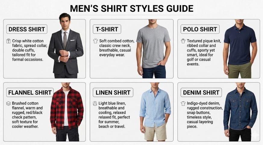 Different types of men's shirts