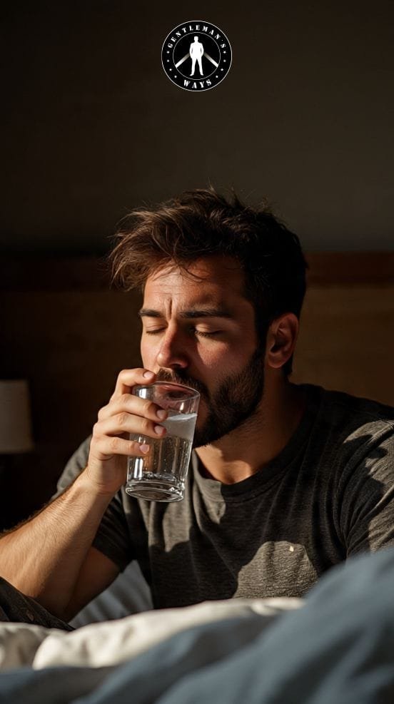 A man taking a glass of water for the Morning hydration for testosterone