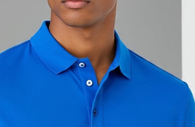 A close shot of the collar of men's polo shirt