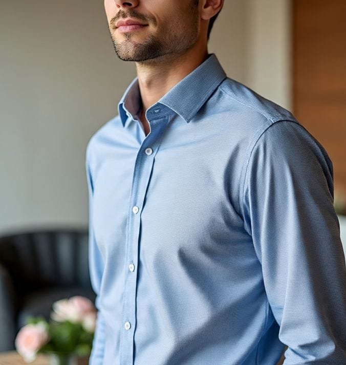 A wearing a semi-formal dress shirt