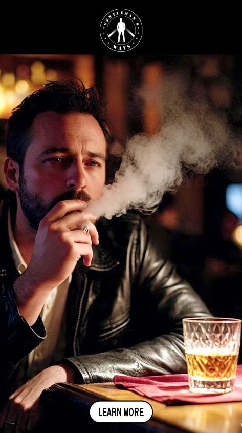 A man smoking and drinking alcohol