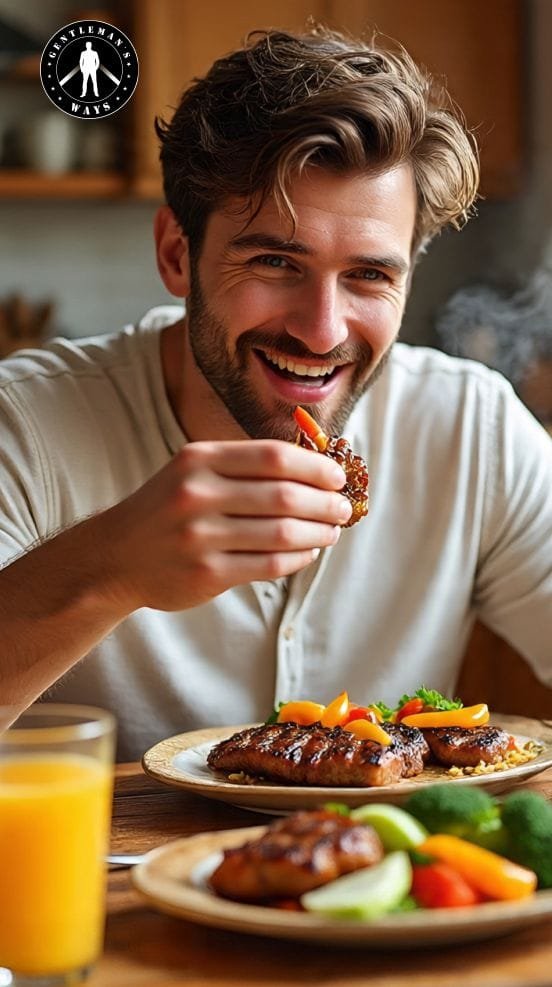 A man having testosterone-boosting breakfast