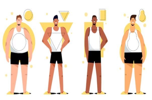 Four men of different body sizes depicting - Weight and Men's Health