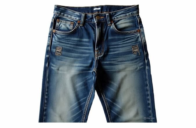 A washed men's denim jeans