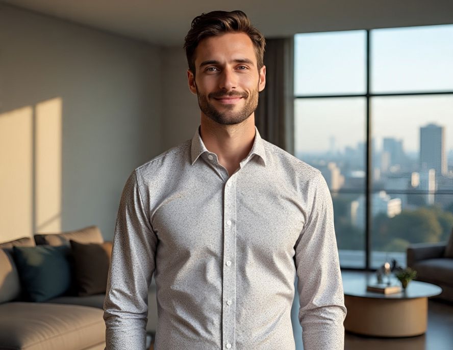 A man wearing a dress shirt for work