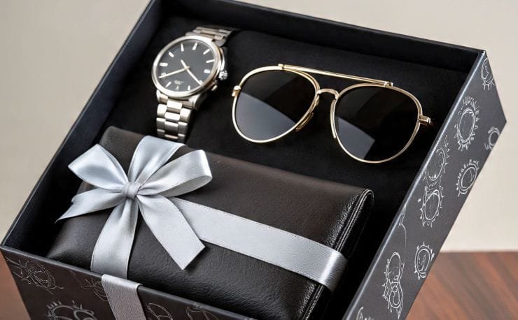 A box of men's accessories gifts 