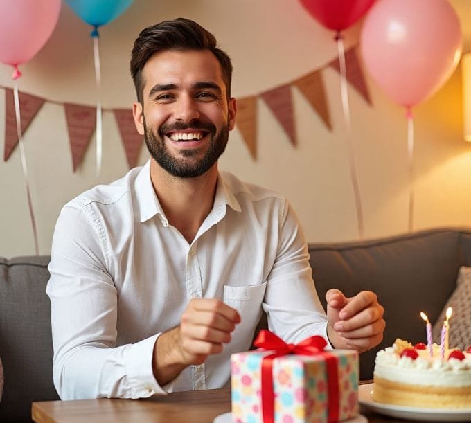 A man with a birthday gift