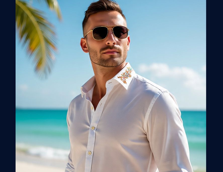 A man in vacation Cuban collar shirt